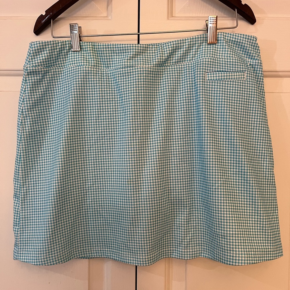 Pebble Beach Dry-Luxe Turquoise & White Gingham Tennis/Golf Skirt Size L